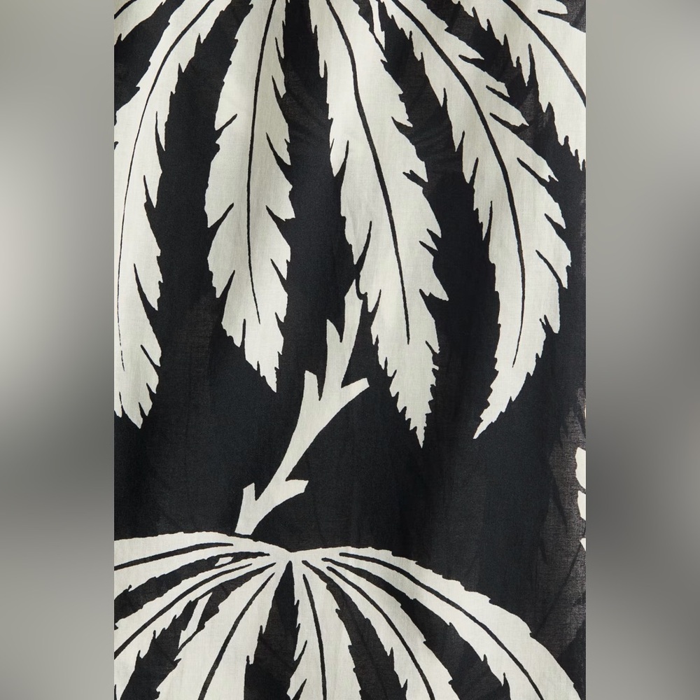 H&M Black Palm Print Wide Leg Pants Small Cotton Drawstring Semi Sheer Resort - Picture 5 of 13